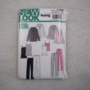 NEW LOOK 6142 His & Hers Tank top, pull on pants, full zip hoodie jacket, XS-XL